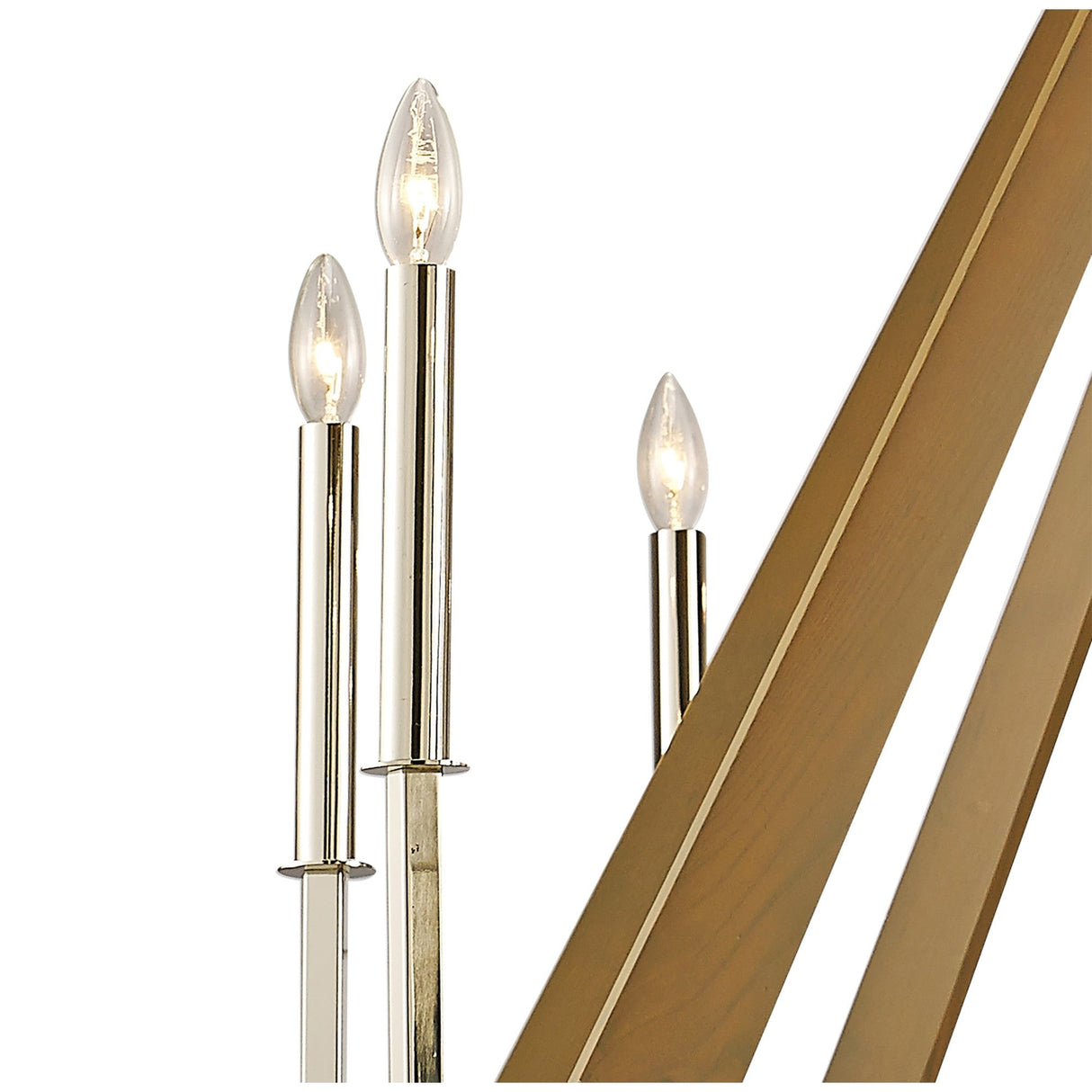 Hilton 112cm Decagonal 10 Light Wood Chandelier - Nickel & Taupe