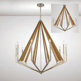 Hilton 112cm Decagonal 10 Light Wood Chandelier - Nickel & Taupe