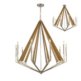 Hilton 112cm Decagonal 10 Light Wood Chandelier - Nickel & Taupe