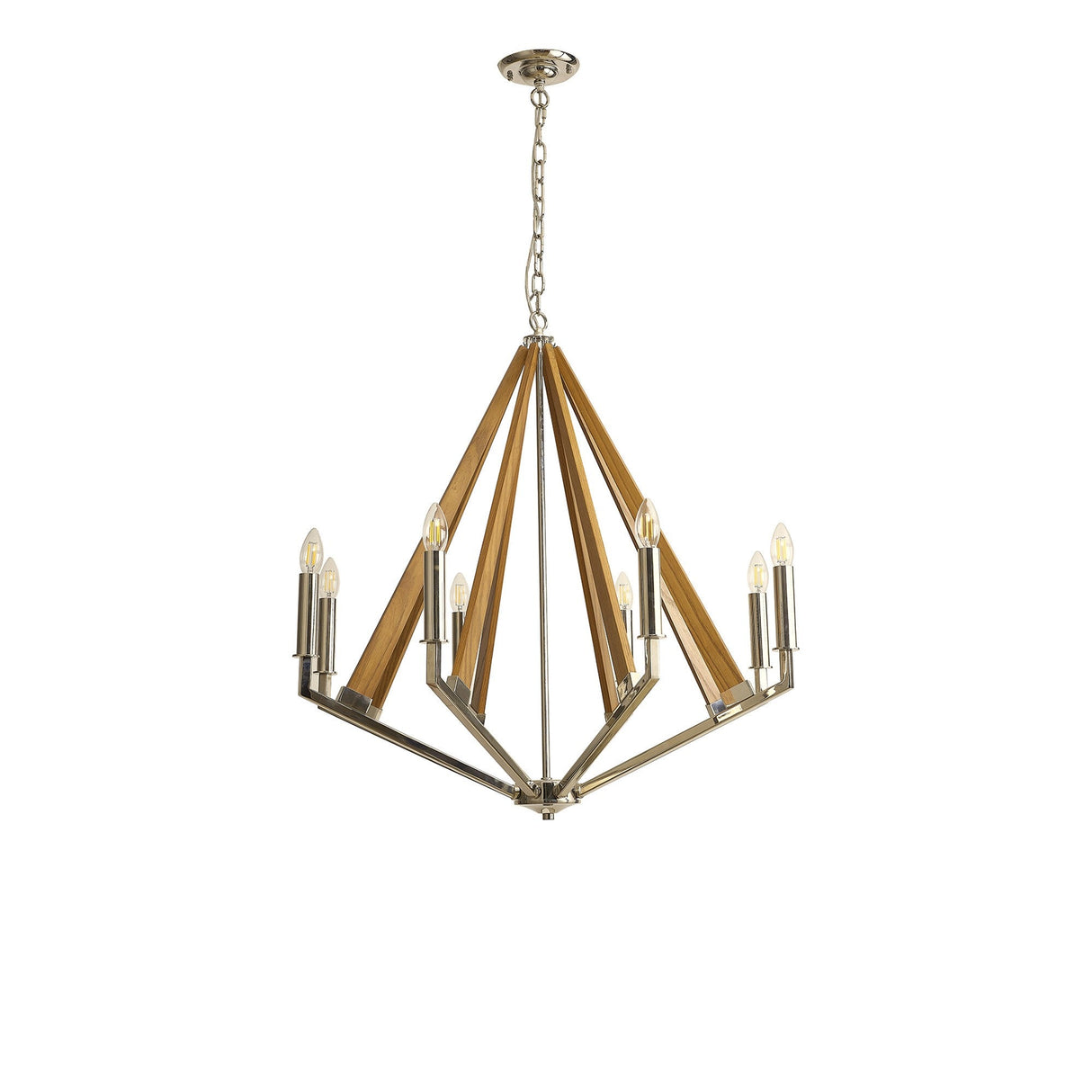 Hilton 81cm Octagonal 8 Light Wood Chandelier - Nickel & Taupe