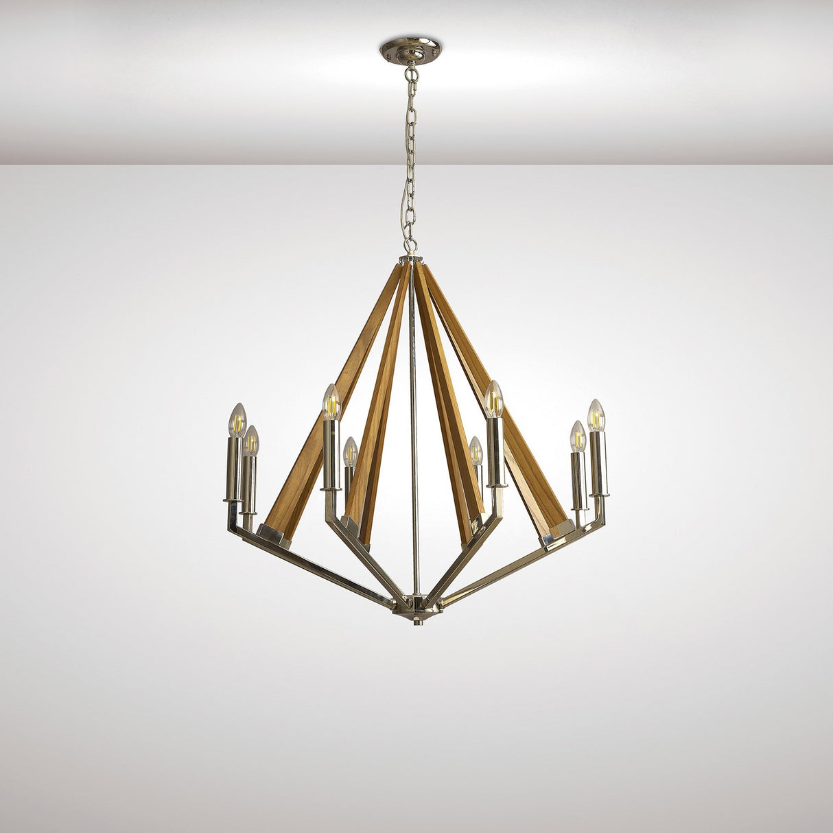 Hilton 81cm Octagonal 8 Light Wood Chandelier - Nickel & Taupe