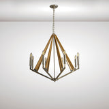 Hilton 81cm Octagonal 8 Light Wood Chandelier - Nickel & Taupe