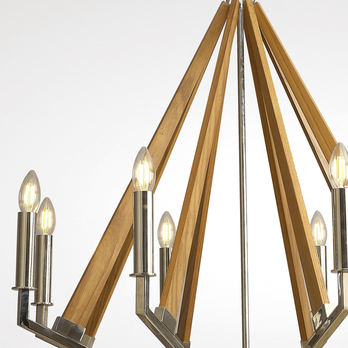 Hilton 81cm Octagonal 8 Light Wood Chandelier - Nickel & Taupe