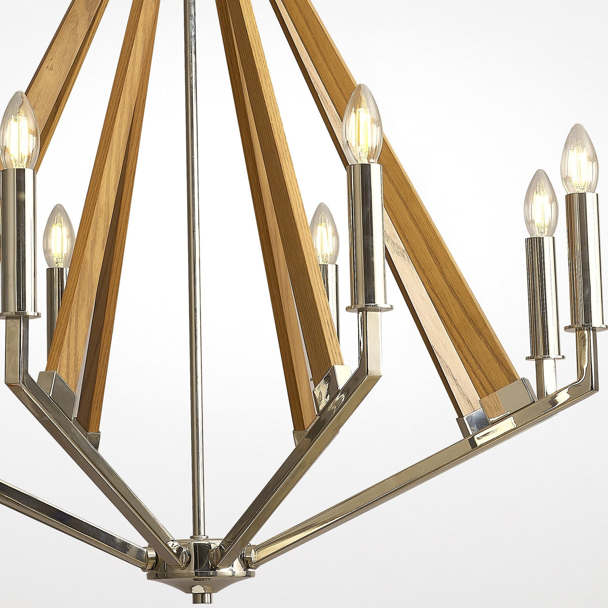 Hilton 81cm Octagonal 8 Light Wood Chandelier - Nickel & Taupe