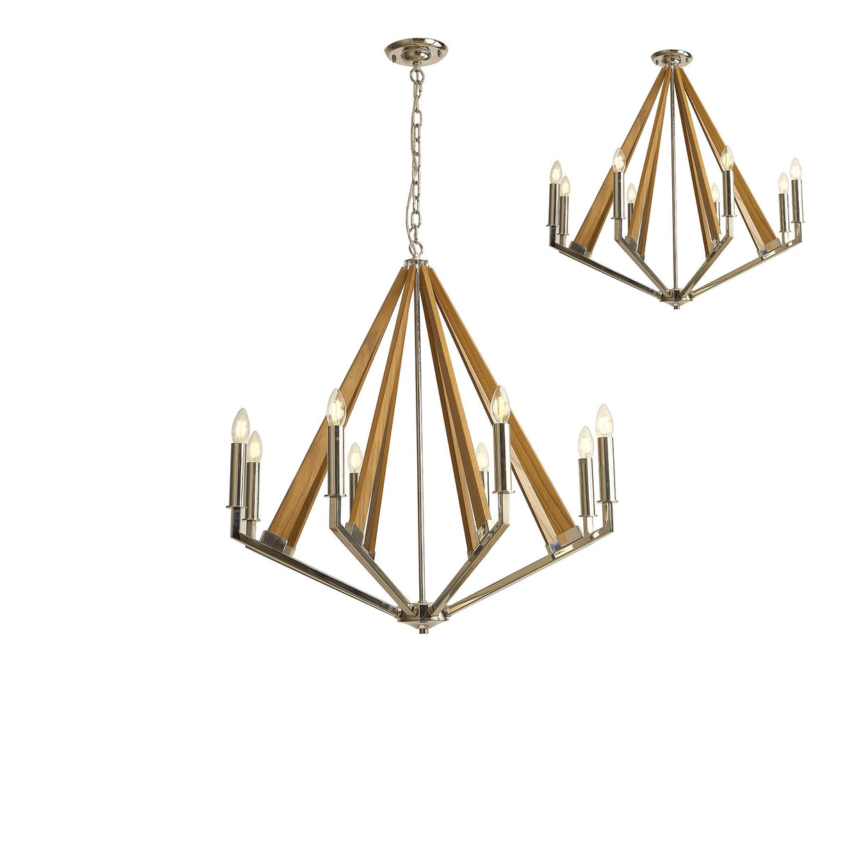 Hilton 81cm Octagonal 8 Light Wood Chandelier - Nickel & Taupe
