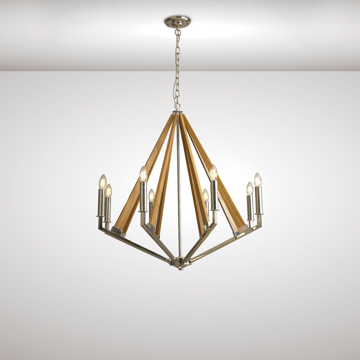 Hilton 81cm Octagonal 8 Light Wood Chandelier - Nickel & Taupe