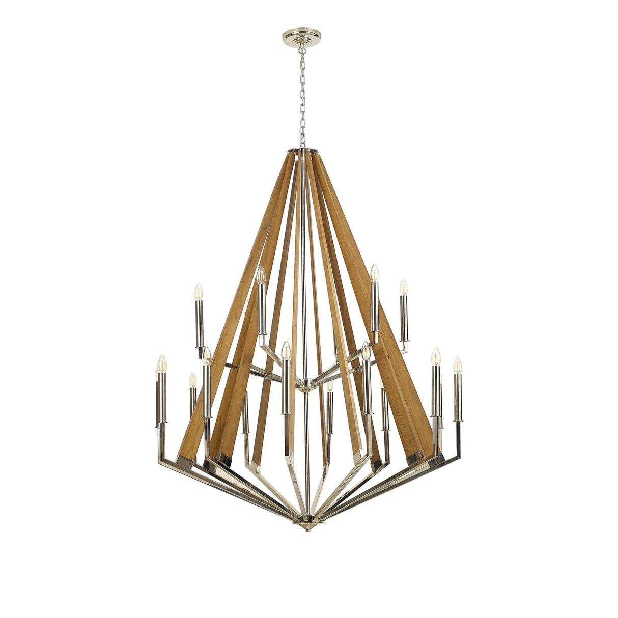 Hilton 121cm 2 Tier 18 Light Wood Chandelier - Nickel & Taupe