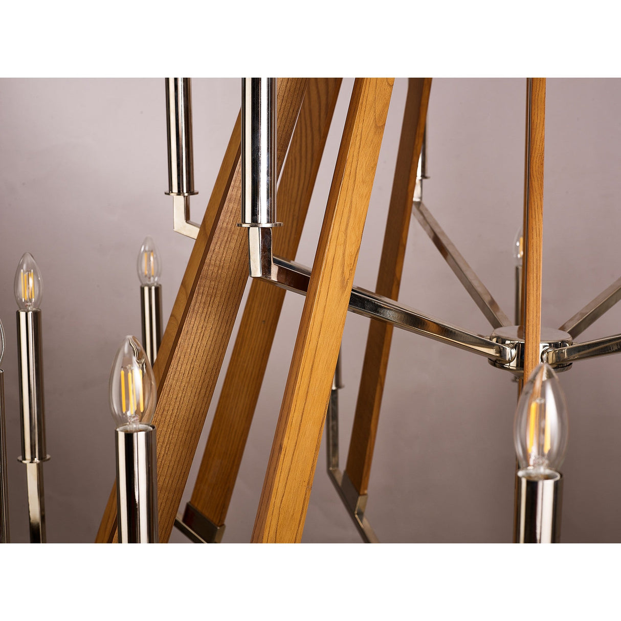 Hilton 121cm 2 Tier 18 Light Wood Chandelier - Nickel & Taupe