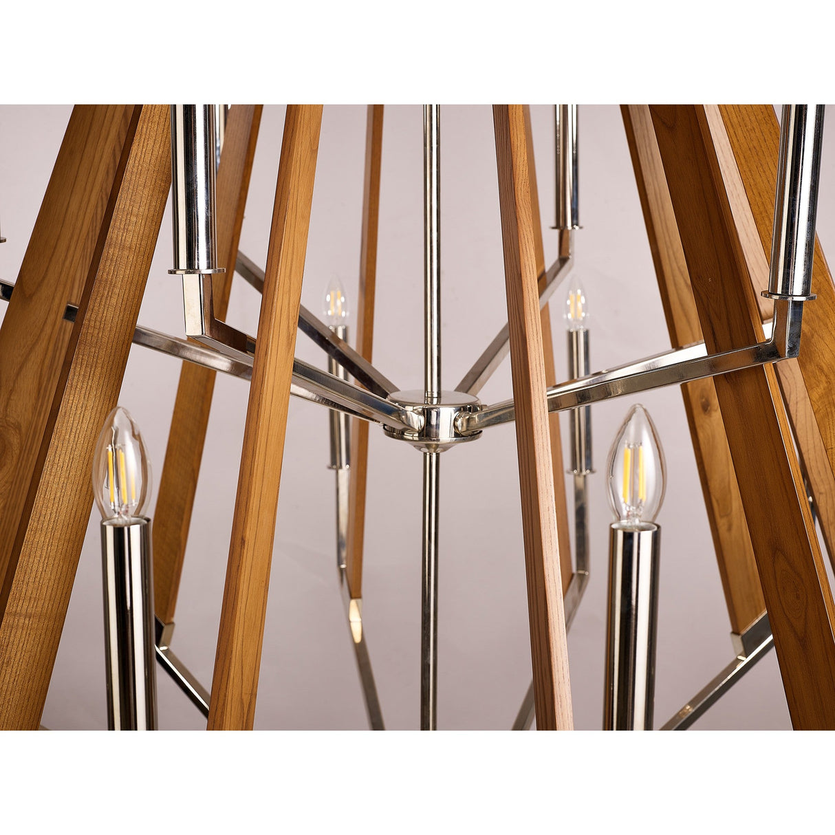 Hilton 121cm 2 Tier 18 Light Wood Chandelier - Nickel & Taupe