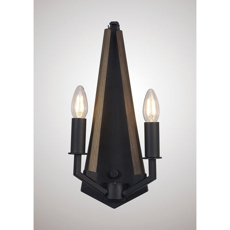 Hilton 2 Light Wood Wall Light - Black & Dark Grey