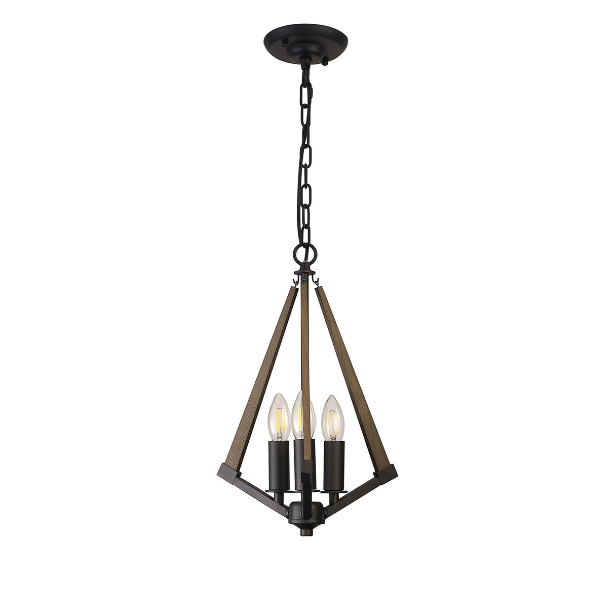 Hilton 30cm Tetragonal 3 Light Wood Chandelier - Black & Dark Grey