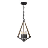 Hilton 30cm Tetragonal 3 Light Wood Chandelier - Black & Dark Grey