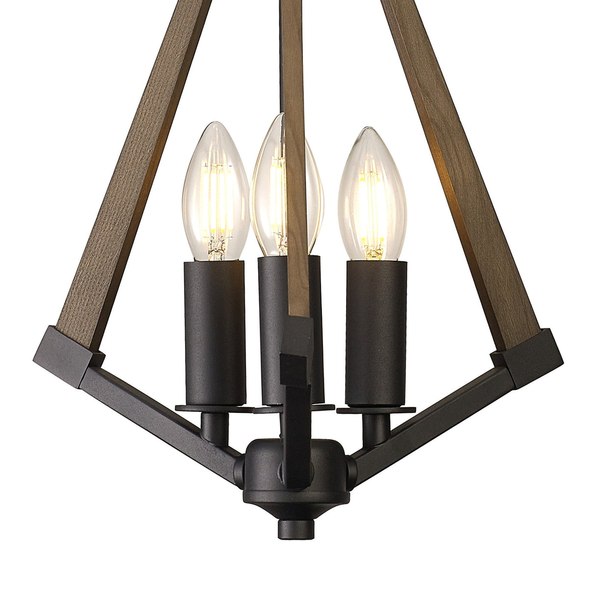 Hilton 30cm Tetragonal 3 Light Wood Chandelier - Black & Dark Grey