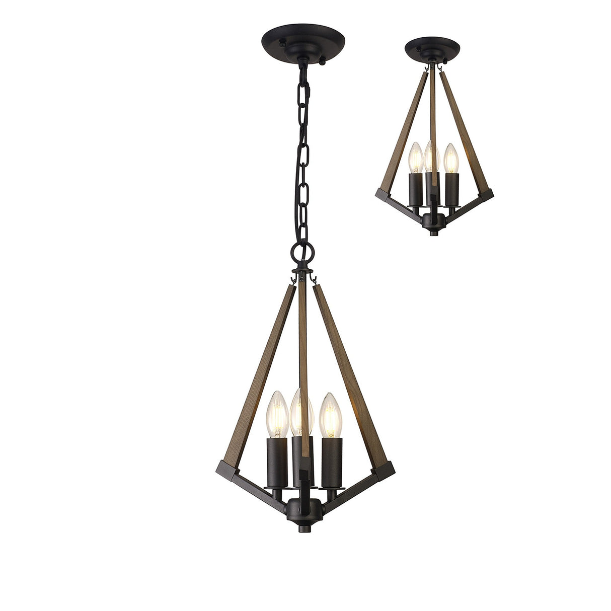Hilton 30cm Tetragonal 3 Light Wood Chandelier - Black & Dark Grey