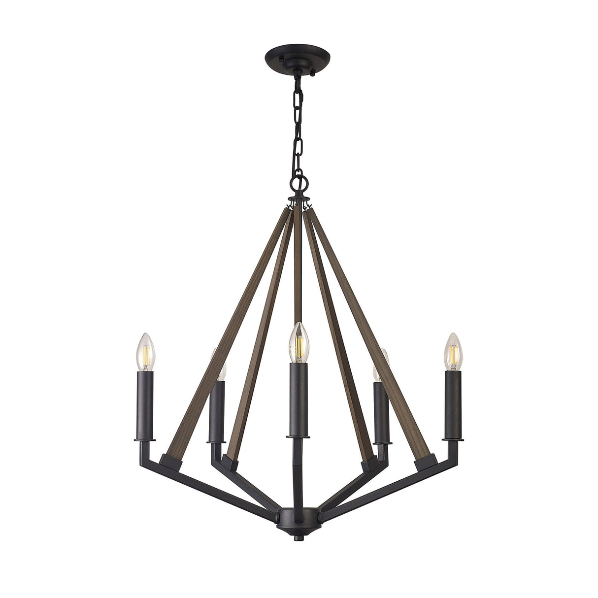 Hilton 60cm Pentagonal 5 Light Wood Chandelier - Black & Dark Grey