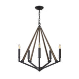 Hilton 60cm Pentagonal 5 Light Wood Chandelier - Black & Dark Grey