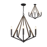 Hilton 60cm Pentagonal 5 Light Wood Chandelier - Black & Dark Grey