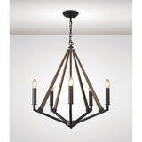 Hilton 60cm Pentagonal 5 Light Wood Chandelier - Black & Dark Grey
