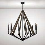 Hilton 112cm Decagonal 10 Light Wood Chandelier - Black & Dark Grey
