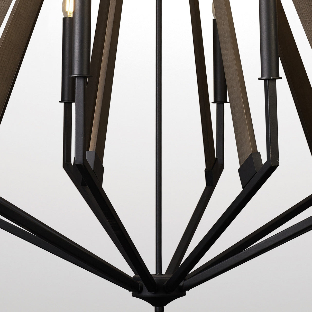 Hilton 112cm Decagonal 10 Light Wood Chandelier - Black & Dark Grey