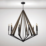 Hilton 112cm Decagonal 10 Light Wood Chandelier - Black & Dark Grey