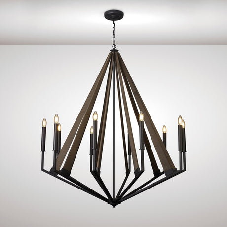 Hilton 112cm Decagonal 10 Light Wood Chandelier - Black & Dark Grey