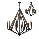 Hilton 112cm Decagonal 10 Light Wood Chandelier - Black & Dark Grey