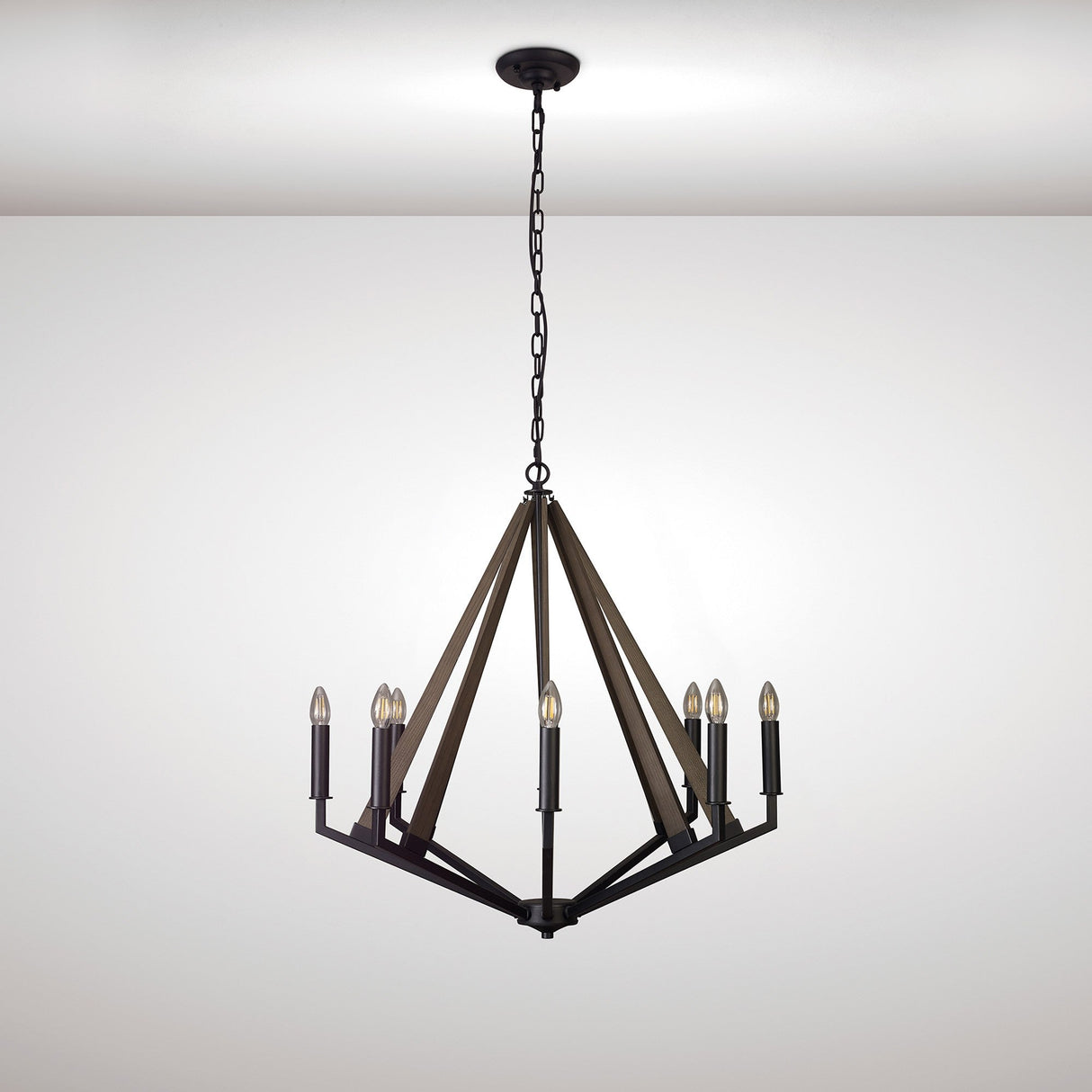 Hilton 81cm Octagonal 8 Light Wood Chandelier - Black & Dark Grey