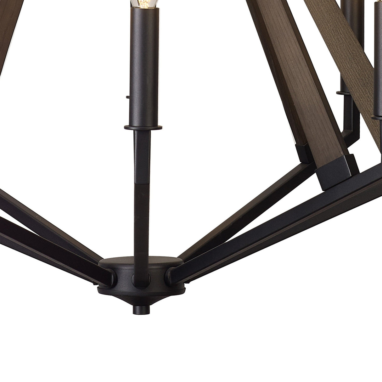 Hilton 81cm Octagonal 8 Light Wood Chandelier - Black & Dark Grey