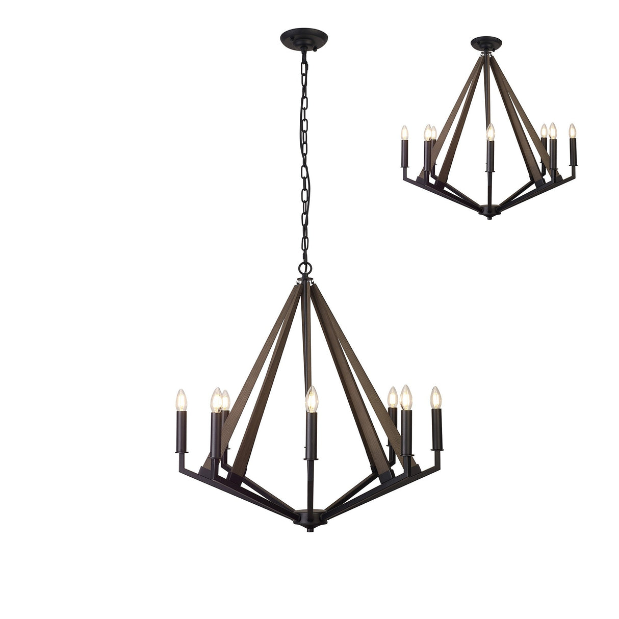 Hilton 81cm Octagonal 8 Light Wood Chandelier - Black & Dark Grey
