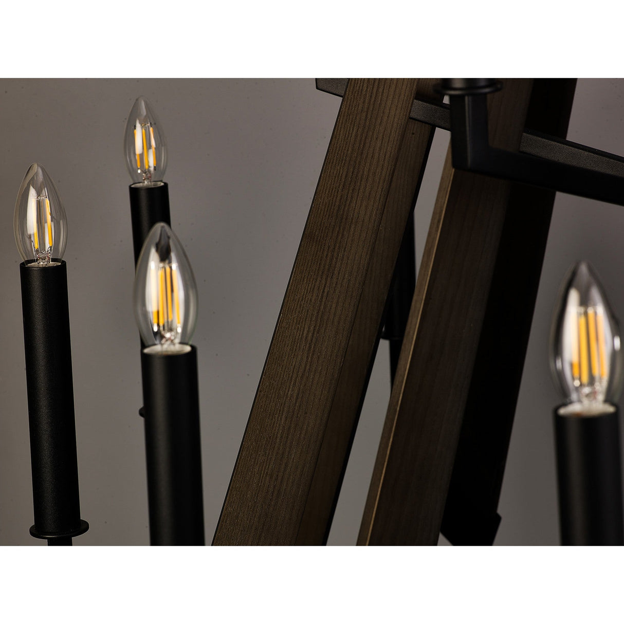 Hilton 121cm 2 Tier 18 Light Wood Chandelier - Black & Dark Grey