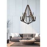 Hilton 121cm 2 Tier 18 Light Wood Chandelier - Black & Dark Grey