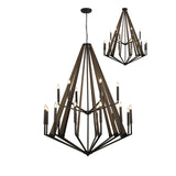 Hilton 121cm 2 Tier 18 Light Wood Chandelier - Black & Dark Grey