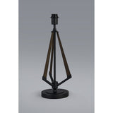The Hilton 1 Light Wood Table Lamp in black and grey features a round black base with three angled dark wooden arms meeting at a central fixture, creating a sculptural accent. No shade or bulb included.