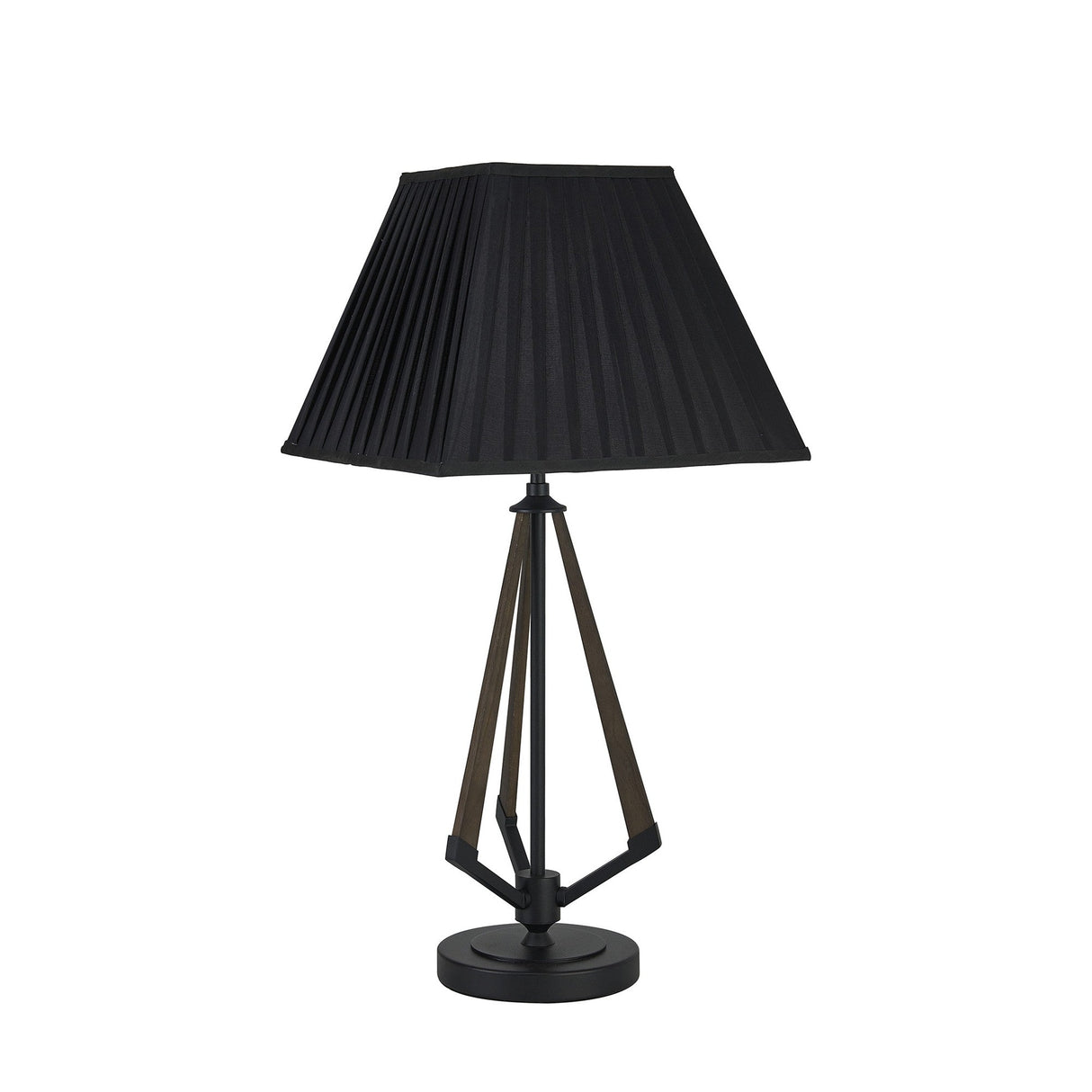 The Hilton 1 Light Large Wood Table Lamp features a black and grey base with a black shade, combining modern style with elegant contrasts.