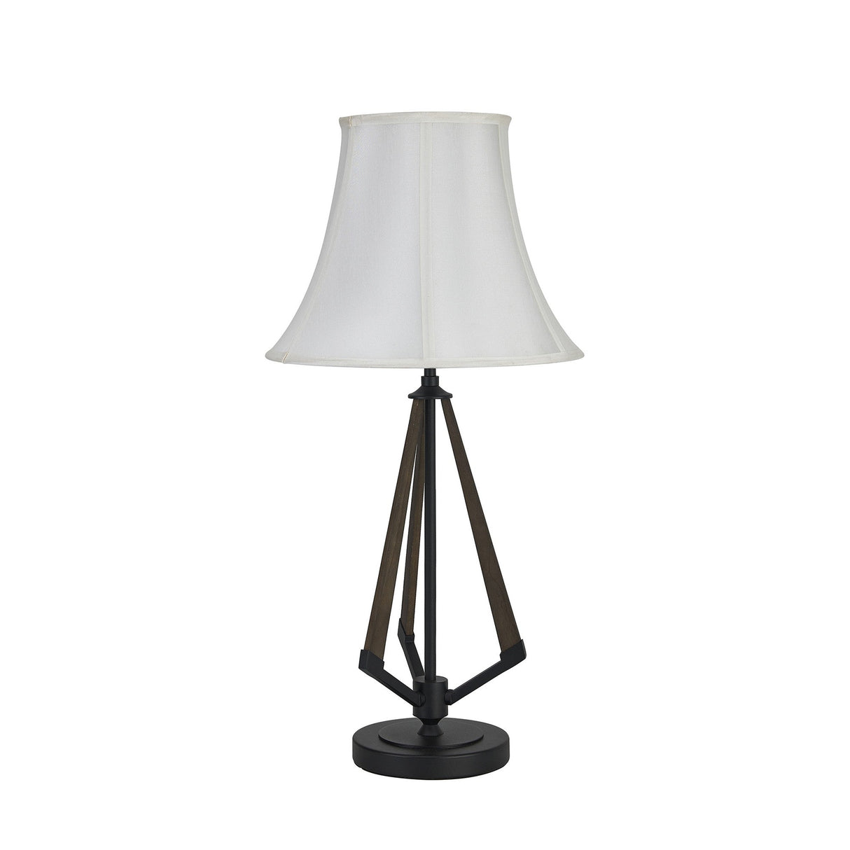 The Hilton 1 Light Wood Table Lamp features a black and grey base with a cream shade, adding contemporary style and warm lighting to any space.