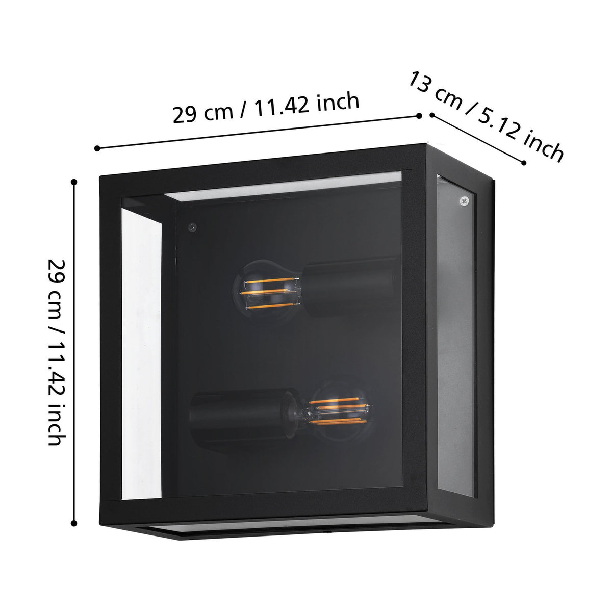 Hirbessa 2 Light Outdoor Wall Light 29cm - Black