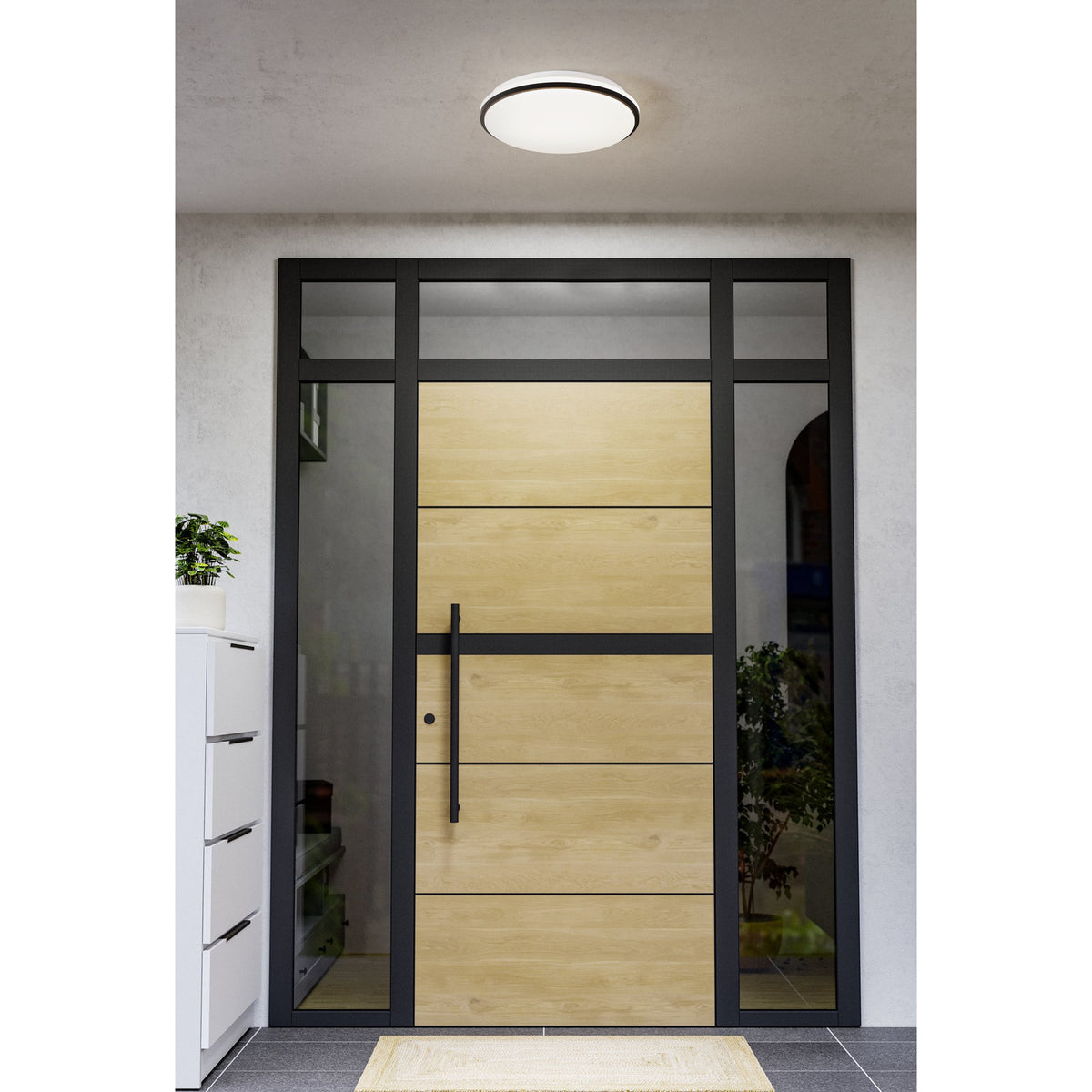 Hirnette LED Flush Ceiling Light - White & Black