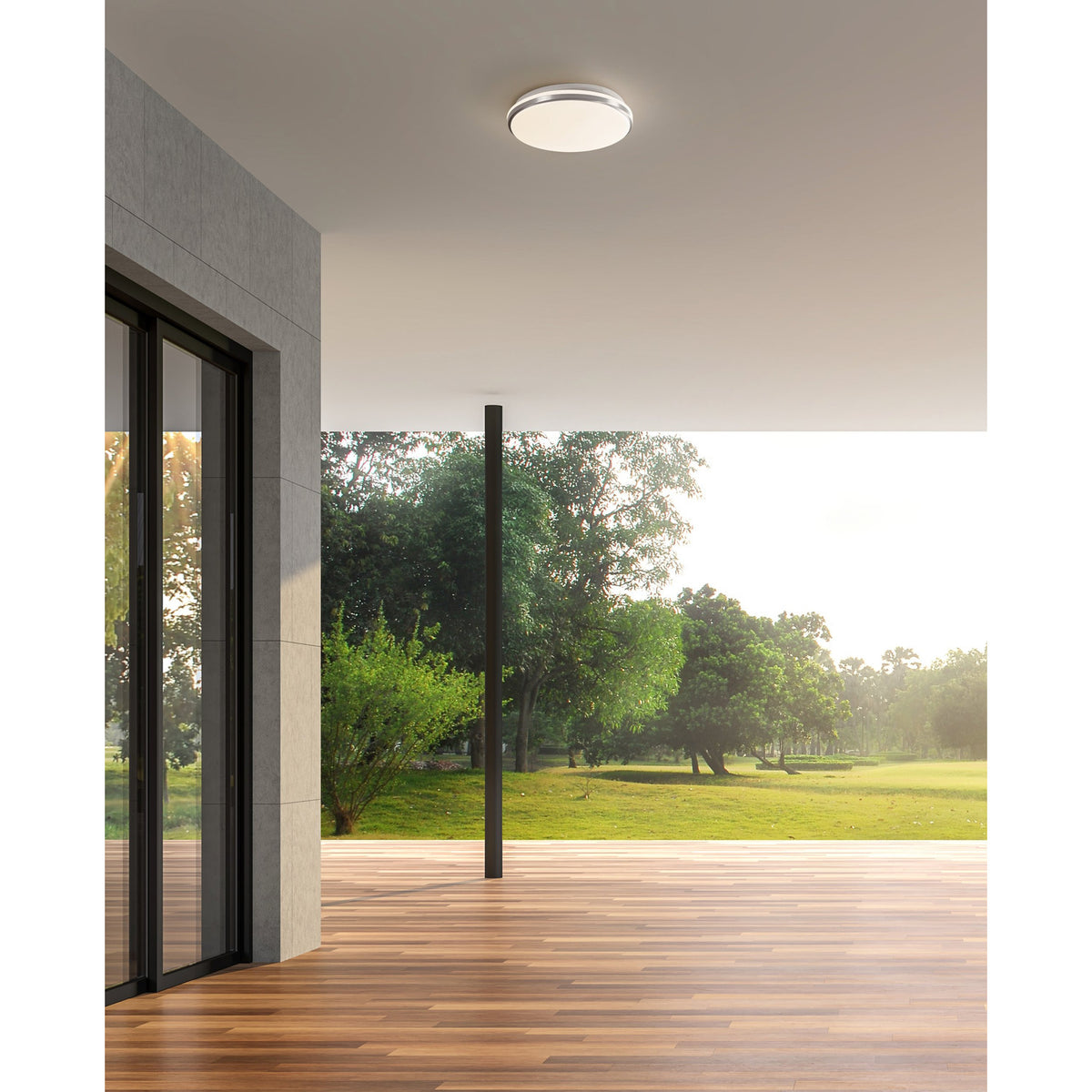 Hirnette LED Flush Ceiling Light - White & Satin Nickel