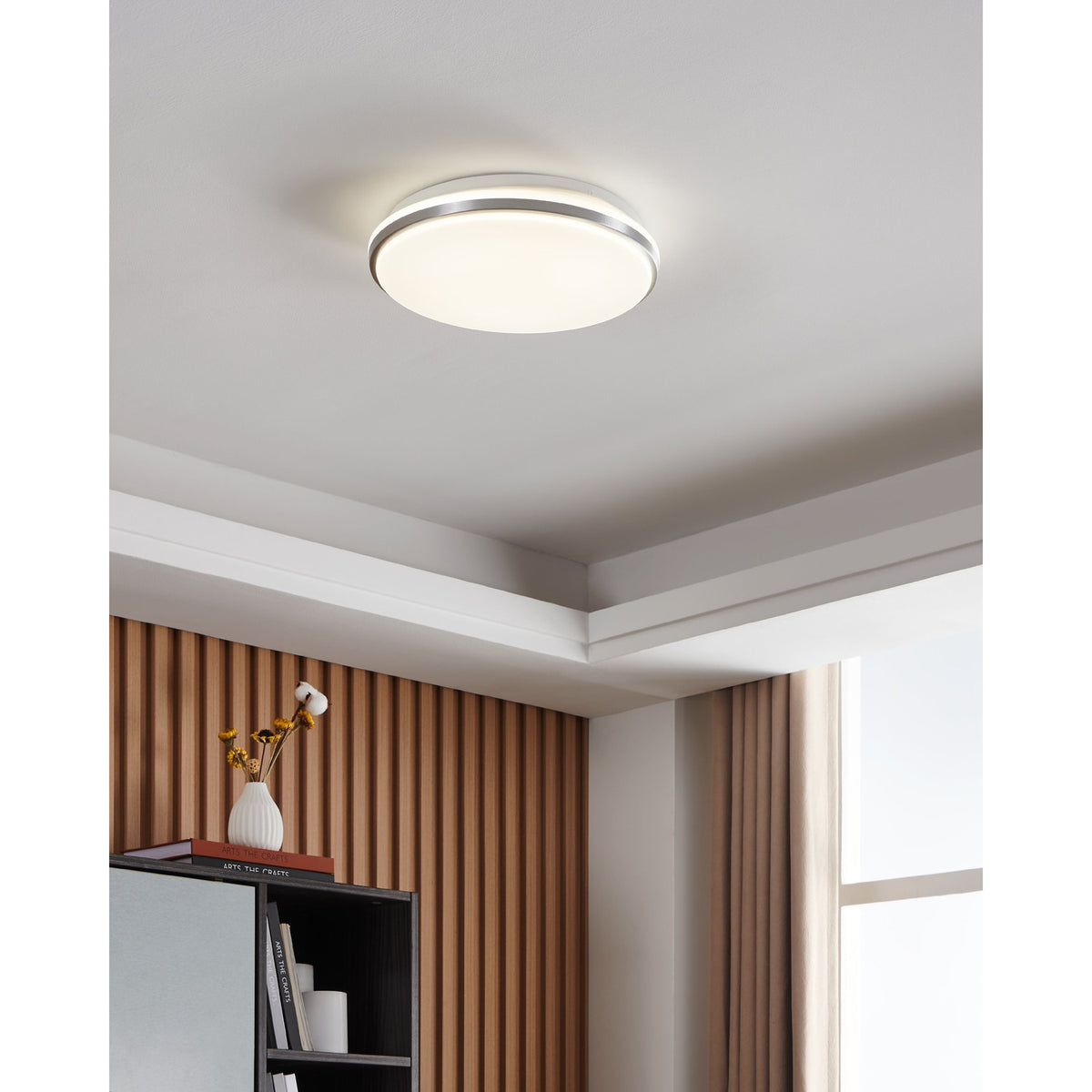 Hirnette LED Flush Ceiling Light - White & Satin Nickel
