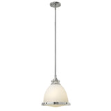 The Amelia 1 Light Medium Pendant - Chrome showcases a contemporary lighting design with its polished silver rod and opal glass dome-shaped shade. This pendant light exudes elegance and sophistication, perfectly complementing modern interiors.