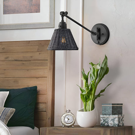 Arti 1 Light Rattan Shade Wall Light - Black