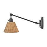 Arti 1 Light Natural Rattan Shade Wall Light - Black