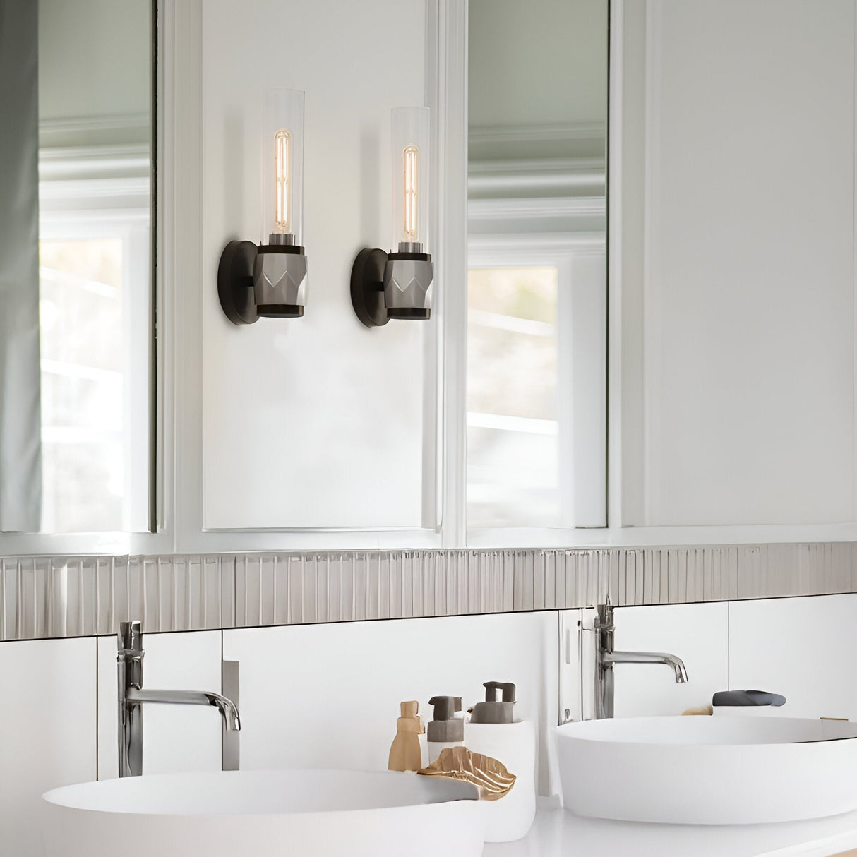 Ellison 1 Light Bathroom Wall Light - Black With Brushed Nickel