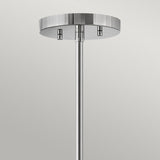 A close-up view of the Graham 4 Light Duo-Mount Pendant/Semi-Flush in a sleek polished nickel finish, featuring three small screws. This minimalist design, perfect for a pendant light setup, is attached to a straight metal rod extending downward.
