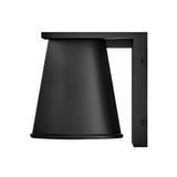 The Coastal 1 Light Small Outdoor Wall Lantern in textured black features a cone-shaped shade and right-angle mount, offering a sleek modern outdoor lighting solution, shown against a white background.