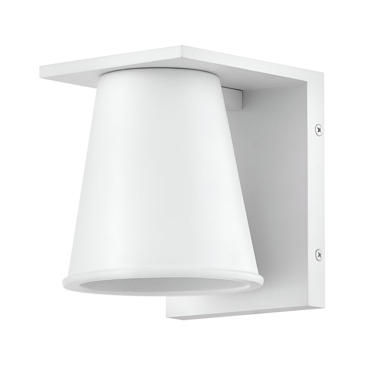 The Coastal 1 Light Small Outdoor Wall Lantern in textured white features a conical shade on a rectangular backplate. Inspired by coastal outdoor lighting, this minimalist sconce offers a smooth matte finish for versatile style.