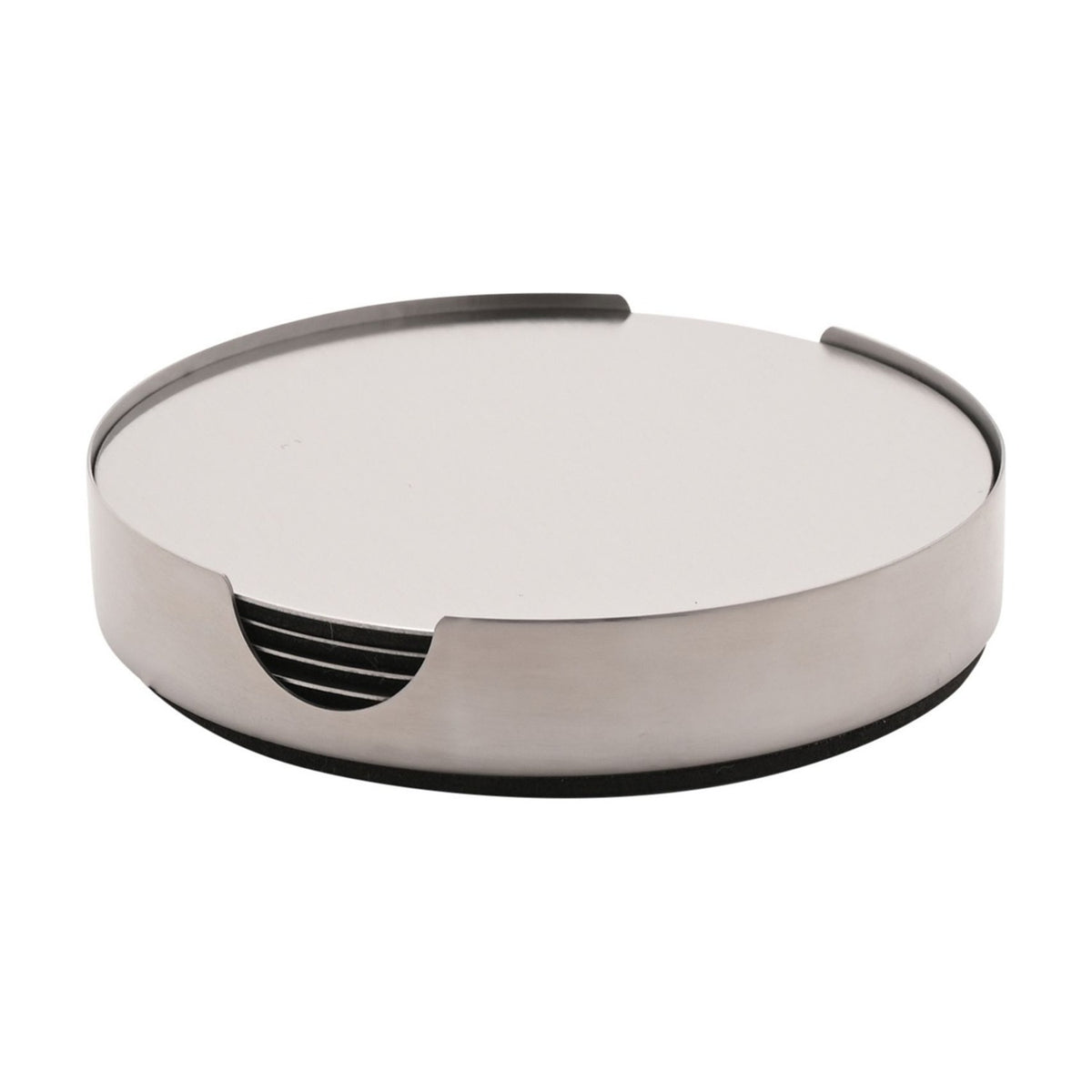 6 Piece Stainless Steel Coaster Set with Holder - Silver