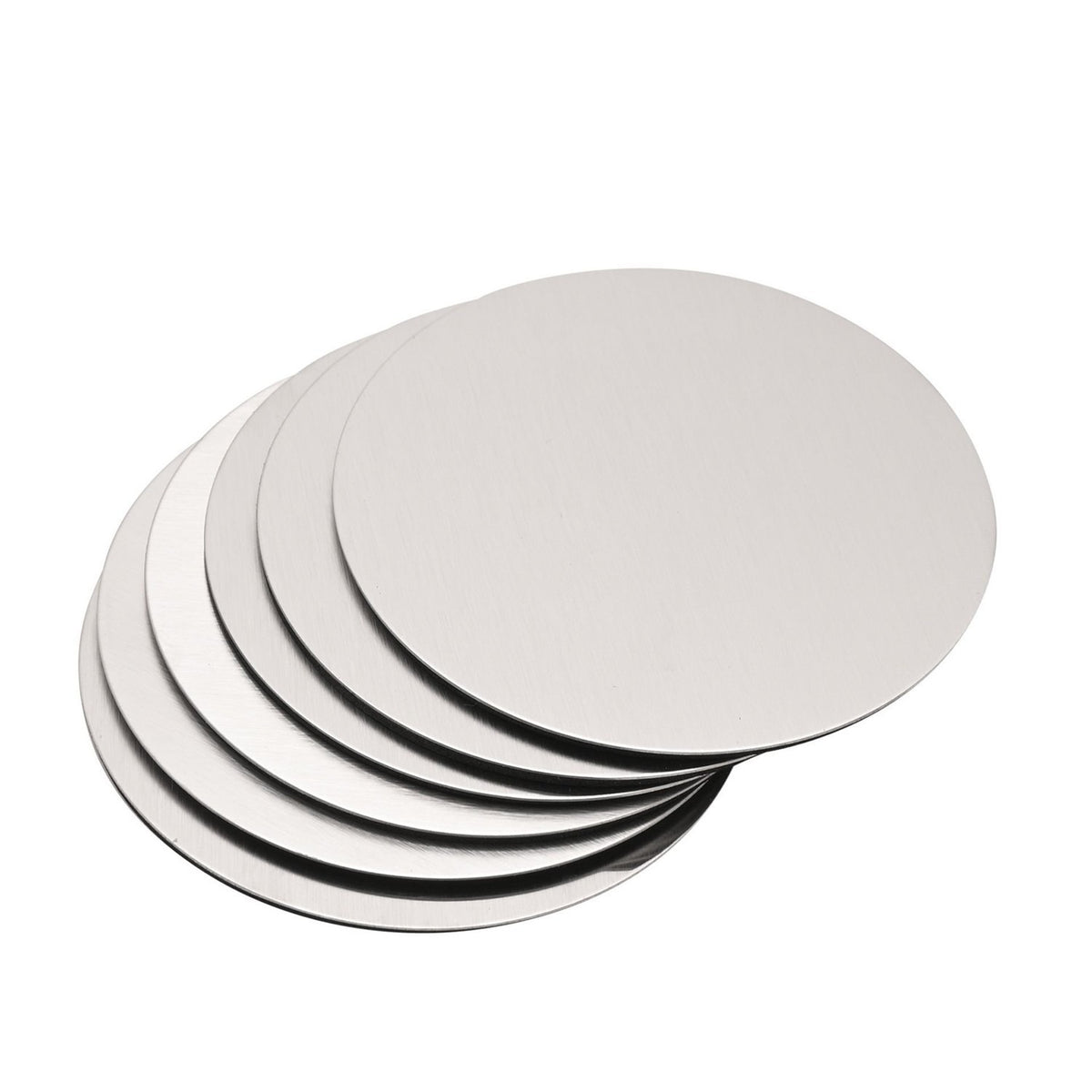 6 Piece Stainless Steel Coaster Set with Holder - Silver