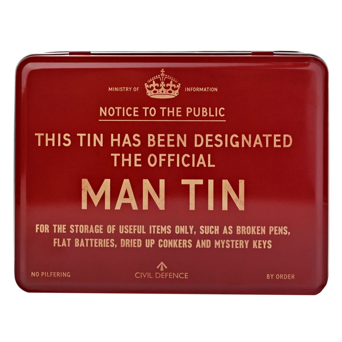 Official Man Tin Metal Storage Box with Hinged Lid - Red